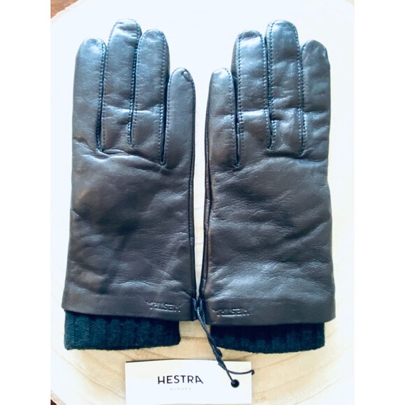 Hestra Womens Leather Black Gloves Lined Size 8 New With Tags Wool Lined - Picture 1 of 5